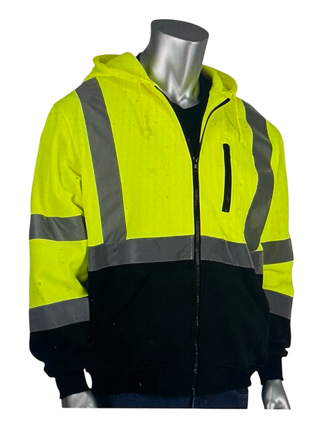 PIP Full Zip Hooded Sweatshirt with Black Bottom, ANSI Type R Class 3