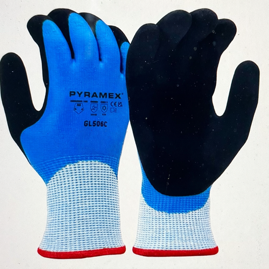 Pyramex Safety Gloves Insulated Double Dipped Sandy + Smooth Latex A5 Cut Size Small