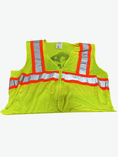 PIP RAM Hi-Vis Class 2 Safety Vest, Type R, 2 Pocket, Zipper Closure Size Small