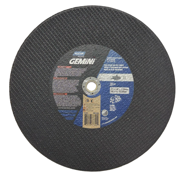 Norton GEMINI 14" x 1/8" x 1" High Speed Metal Cut-Off Wheel Type 1