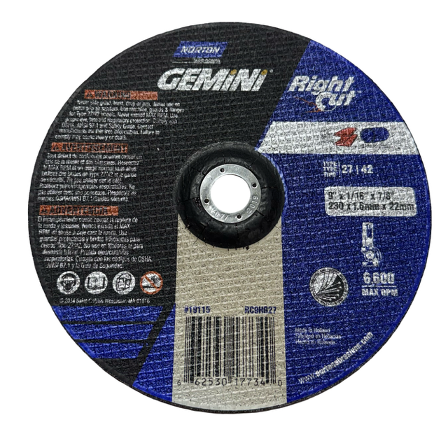 Norton GEMINI 9" x 1/16" x 7/8" Depressed Center Metal Cut-Off Wheel Thin Cut T27