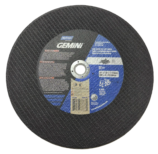 Norton GEMINI 12" x 1/8" x 1"/20mm High Speed Metal Cut-Off Wheel Type 1