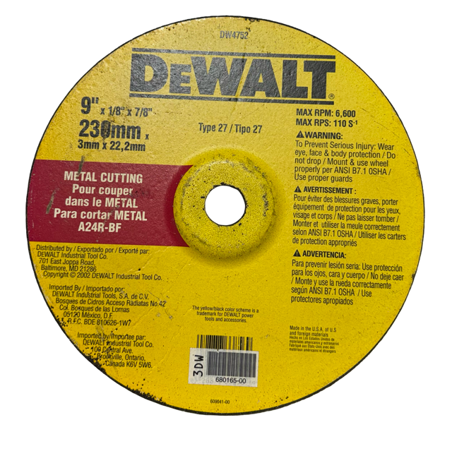 DEWALT 9" x 1/8" x 7/8" Metal Grinding Wheel Type 27 DW4752