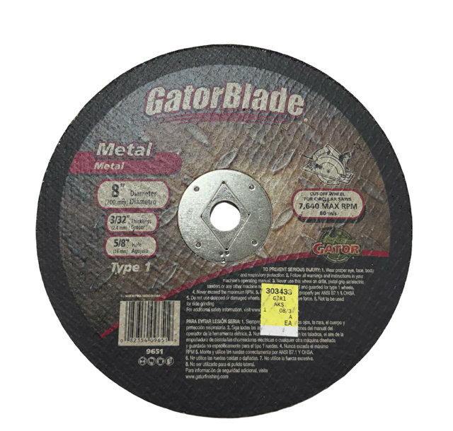 Gator Blade 8" x 3/32" x 5/8" Metal Cut-Off Wheel for Circular Saws Type 1