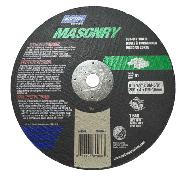 Norton 8" x 1/8" x 5/8" Circular Saw Masonry Cut-Off Wheel Type 1