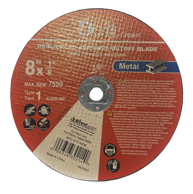 Do it Best 8" x 1/8" x 5/8" Metal Reinforced Cut-Off Blade Type 1