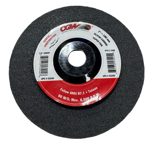 CGW 7" x 7/8" Surface Prep Wheels for Angle Grinders Type 27 Super Fine Silicon Carbide