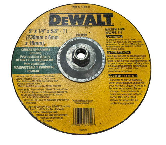 DEWALT 9" x 1/4" x 5/8-11 Concrete/Masonry Grinding Wheel DW4959