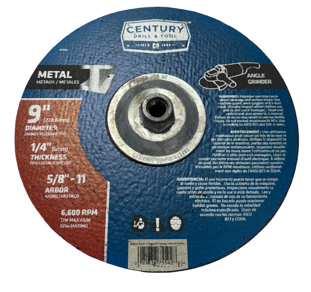 Century 9" x 1/4" x 5/8-11 Metal Grinding Wheel for Angle Grinders