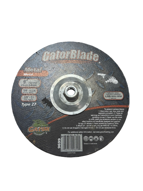 Gator Blade 9" x 1/4" x 5/8-11 Metal Grinding Wheel Type 27