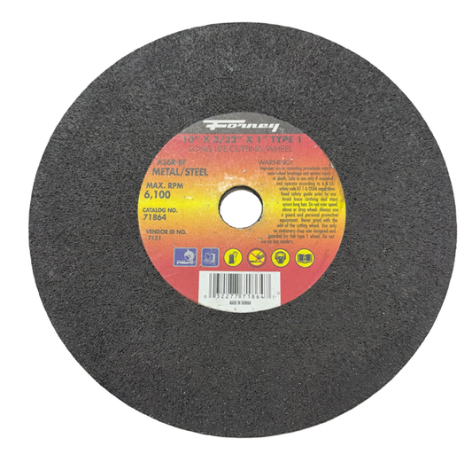 Forney 10" x 3/32" x 1" Long Life Metal Cutting Wheel Type 1 A36R-BF