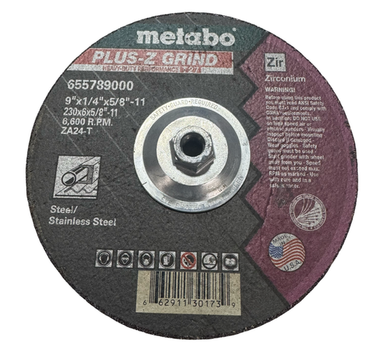 Metabo 9" x 1/4" x 5/8-11 Heavy Duty T27 Metal Grinding Wheel 24 Grit Zirconium
