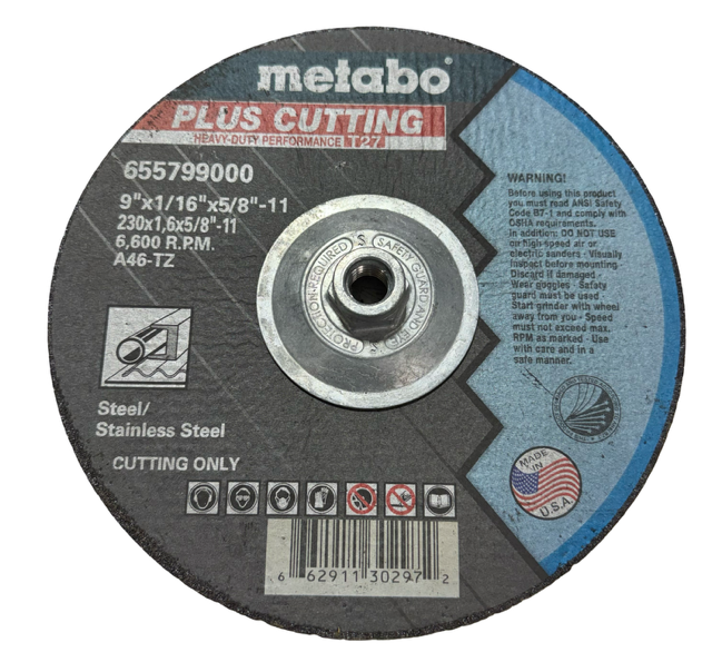 Metabo 9" x 1/16" x 5/8-11 Metal Cut-Off Wheel T27 Heavy Duty A46-TZ