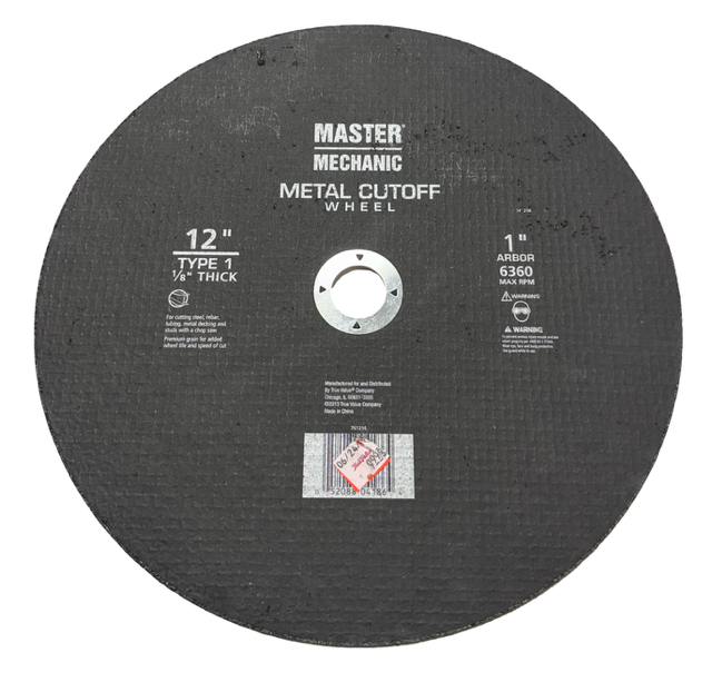 Master Mechanic 12" x 1/8" x 1" Metal Portable Saw Cut-Off Wheel Type 1