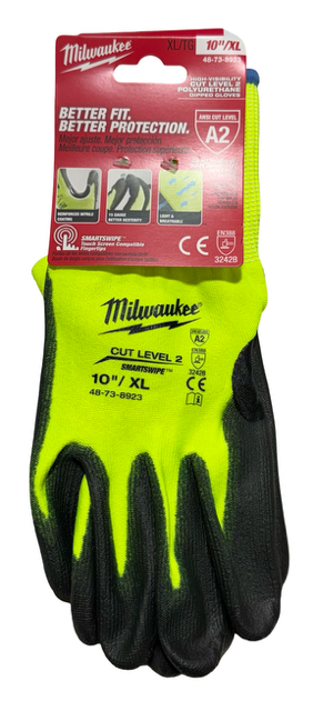 Milwaukee High-Vis Cut Resistant Polyurethane Dipped Work Gloves Size XL