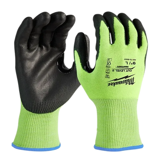 Milwaukee Hi-Vis Cut-Resistant Gloves A2 Polyurethane Dipped Work Gloves Size Large