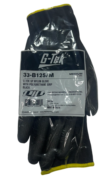PIP G-Tek General Purpose Nylon Gloves with Polyurethane Grip, Black, Medium