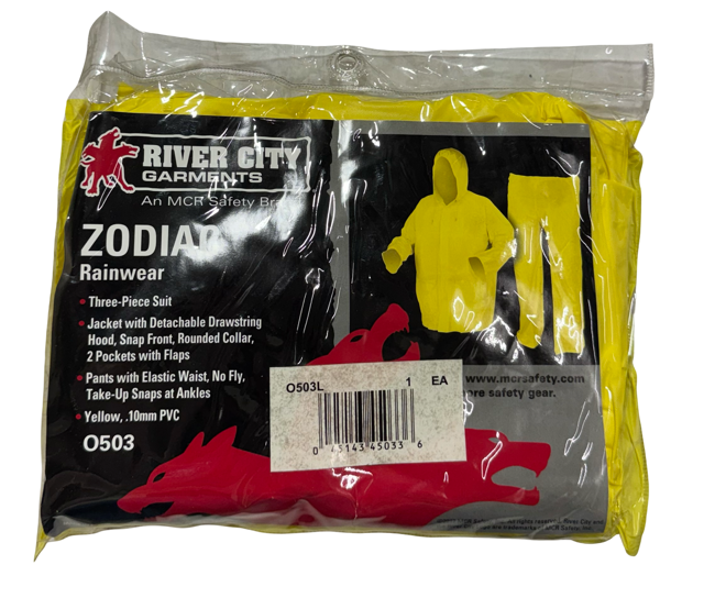 MCR Safety ZODIAC Three-Piece Rain Suit, Yellow, .10mm, PVC, Size Large