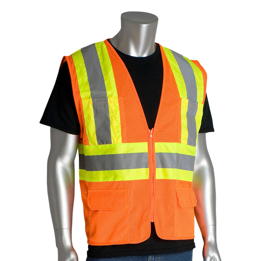 PIP Hi-Vis R2 Safety Vest, Orange, 6 Pockets, Zipper Closure, Size L