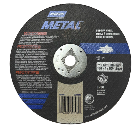 Norton 7" x 1/8" x DM-5/8" METAL Cut-Off Wheel Type 1