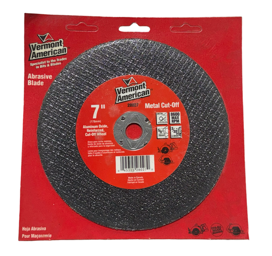 Vermont American 7" Reinforced Metal Cut-Off Wheel, Aluminum Oxide, 28027