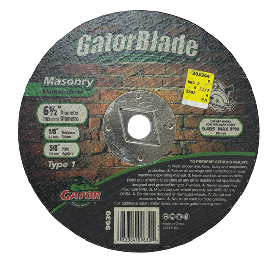 Gator 6-1/2" x 1/8" x 5/8" Masonry Circular Saw Cut-Off Wheel Type 1