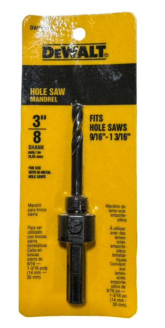 DEWALT Hole Saw Mandrel, 3/8" Shank - Fits Hole Saws 9/16" to 1-3/16"