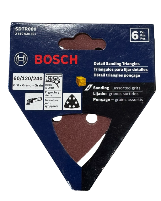 Bosch 3-1/2" Detail Sanding Triangles 60/120/240 Grit (6 Pack)
