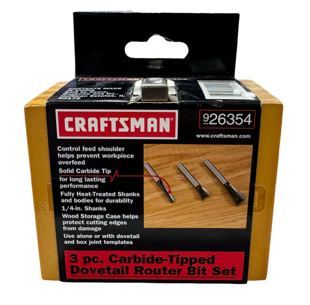 Craftsman 3 Piece Carbide-Tipped Dovetail Router Bit Set