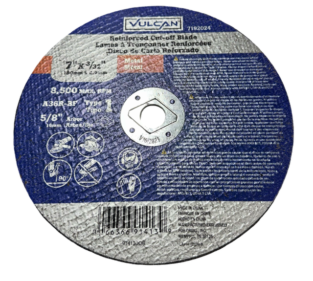 Vulcan 7" x 3/32" x 5/8" Reinforced Metal Cut-Off Blade, Type 1, A36R-BF