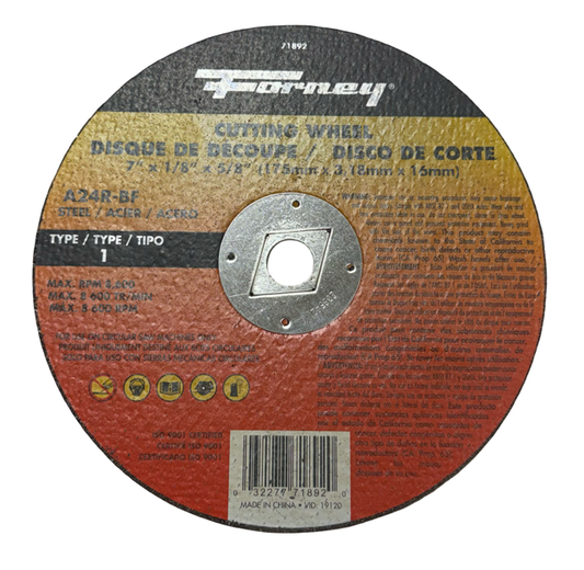 Forney 7" x 1/8" x 5/8" Metal Cut-Off Wheel, Type 1, A24R-BF