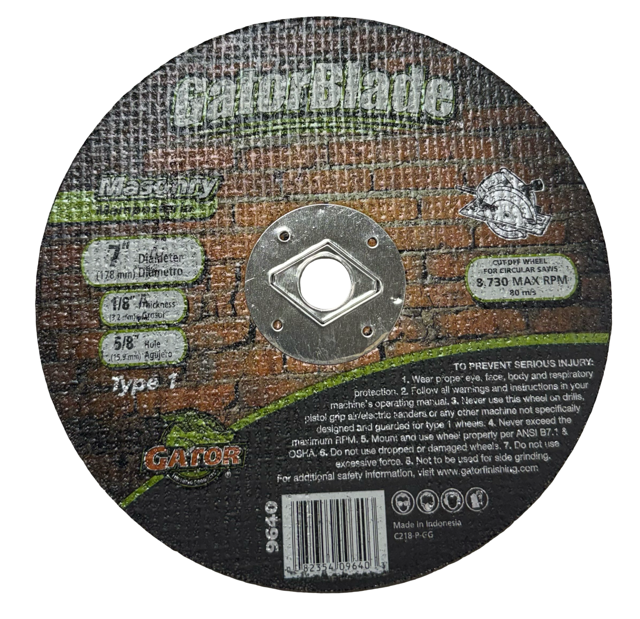Gator 7" x 1/8" x 5/8" Masonry Cut-Off Wheel T1 for Circular Saws
