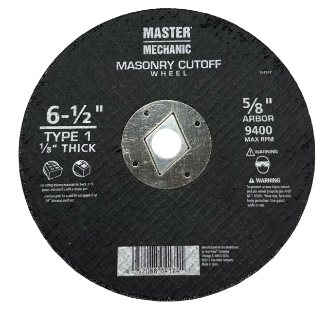 Master Mechanic 6-1/2" x 1/8" x 5/8" Masonry Cut-Off Wheel Type 1