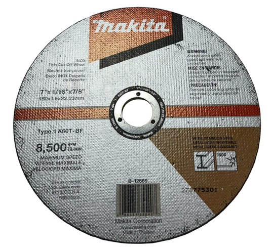Makita 7" x 1/16" x 7/8" Metal Thin Cut-Off Wheel, Type 1, A60T-BF