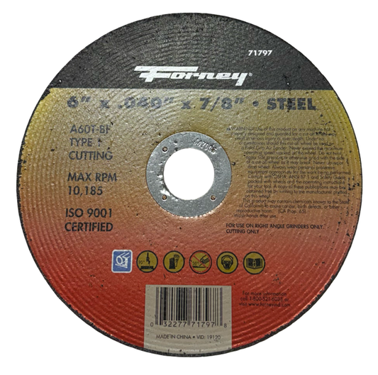 Forney 6" x .040" x 7/8" Metal Cut-Off Wheel, Type 1, A60T-BF