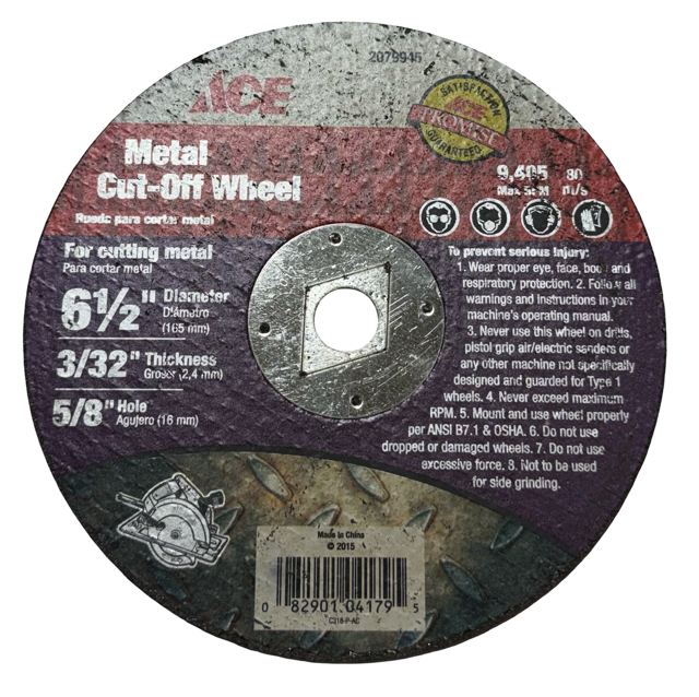 Ace 6-1/2" x 3/32" x 5/8" Metal Cut-Off Wheel, Type 1