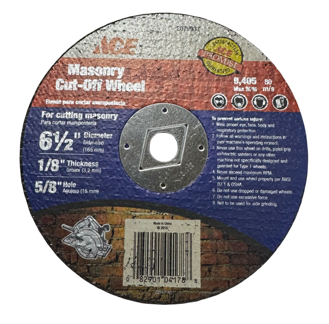 Ace 6-1/2" x 1/8" x 5/8" Masonry Cut-Off Wheel, Type 1