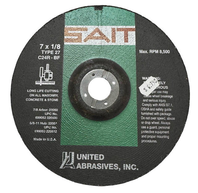 SAIT 7" x 1/8" x 7/8" Masonry Depressed Center Wheel, Type 27, C24R-BF