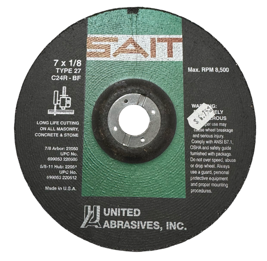 SAIT 7" x 1/8" x 7/8" Masonry Depressed Center Wheel, Type 27, C24R-BF