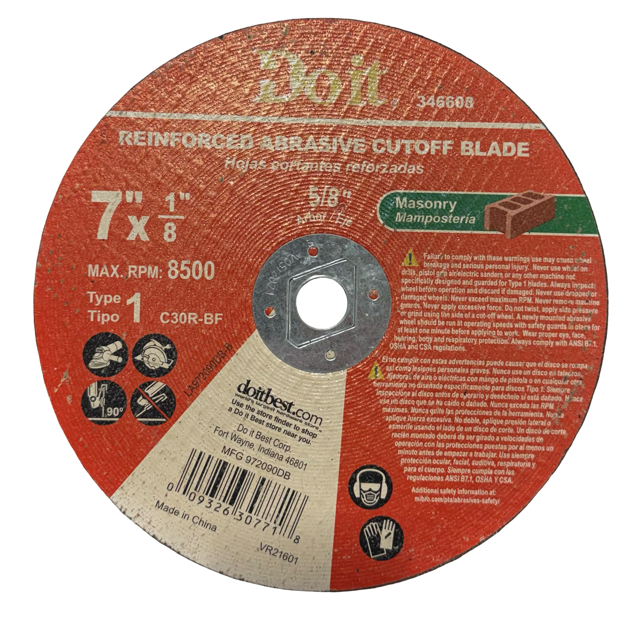 Do It Best 7" x 1/8" x 5/8" Reinforced Abrasive Masonry Cut-Off Blade, Type 1