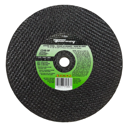 Forney 7" x 1/8" x 5/8" Masonry Cut-Off Wheel C24R-BF, Type 1