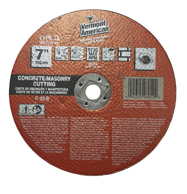 Vermont American 7" x 1/8" x 5/8" Concrete/Masonry Cut-Off Wheel C30R