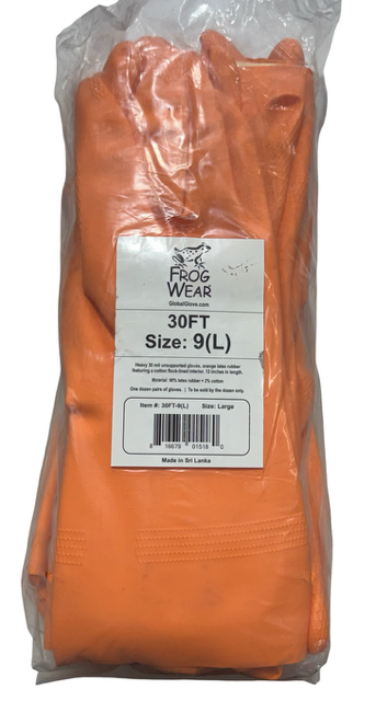 FrogWear Heavy 30 mil 13" Unsupported Orange Latex Rubber Gloves Size Large 12 Pairs