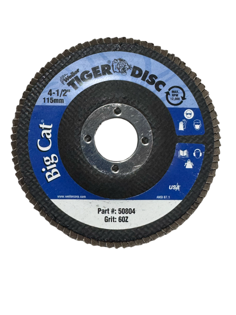 Weiler TIGER 4-1/2" x 7/8" Flap Disc 60 Grit Zirconia USA Made