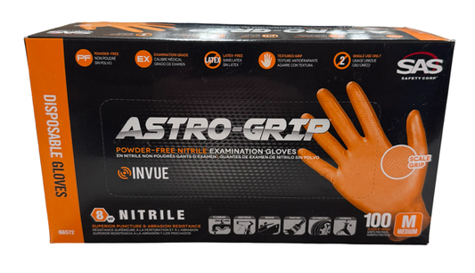 Astro-Grip Orange Powder-Free Nitrile Examination Gloves, 8 mil, Scale Grip, Medium (Box of 100)