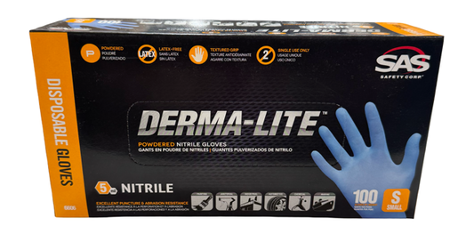 SAS Derma-Lite Powdered Nitrile Gloves, 5 mil, Size Small (Box of 100)