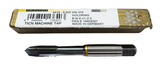 Guhring M8 x 1mm HSS-E Spiral Point Plug Tap D5 TiCN Coated Gold Ring