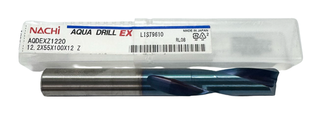 Nachi 12.2mm Solid Carbide Drill, 2xD, Aqua EX Coated, 180° Point