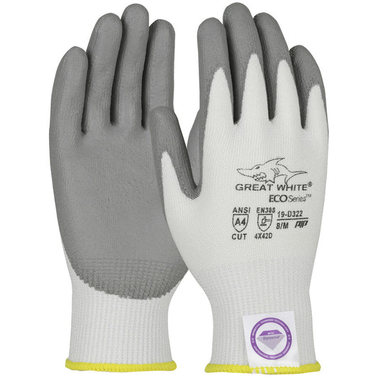 PIP Great White Cut-Resistant Coated Gloves, Cut Level A3,Dipped,Polyurethane Size Medium