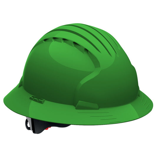 JSP Evolution Deluxe Full Brim Vented Hard Hat - Wheel Ratchet Suspension - Green